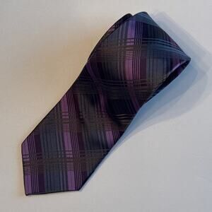 CALVIN KLEIN 63" 100% Silk Extra Long Purple Tartan Plaid Power Tie 3" Wide